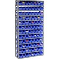 Global Equipment Steel Shelving with 96 4"H Plastic Shelf Bins Blue, 36x12x73-13 Shelves 603443BL